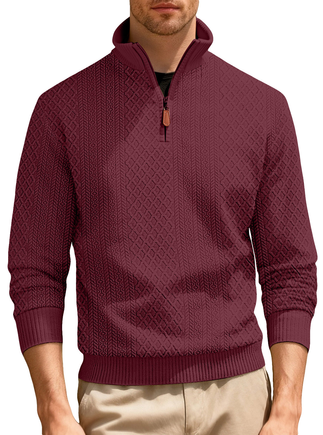 Herren Strickpullover mit hohem Kragen und strukturierter Oberfläche Aliams