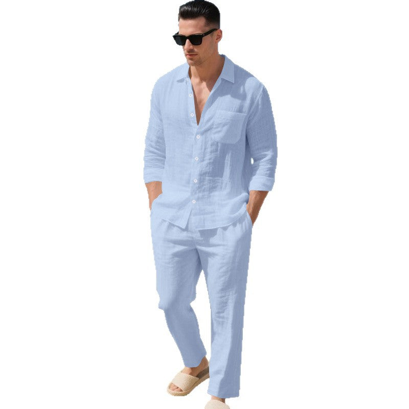 Herren leichtes Leinen-Outfit mit stilvollem Hemd und eleganter Hose Aliams
