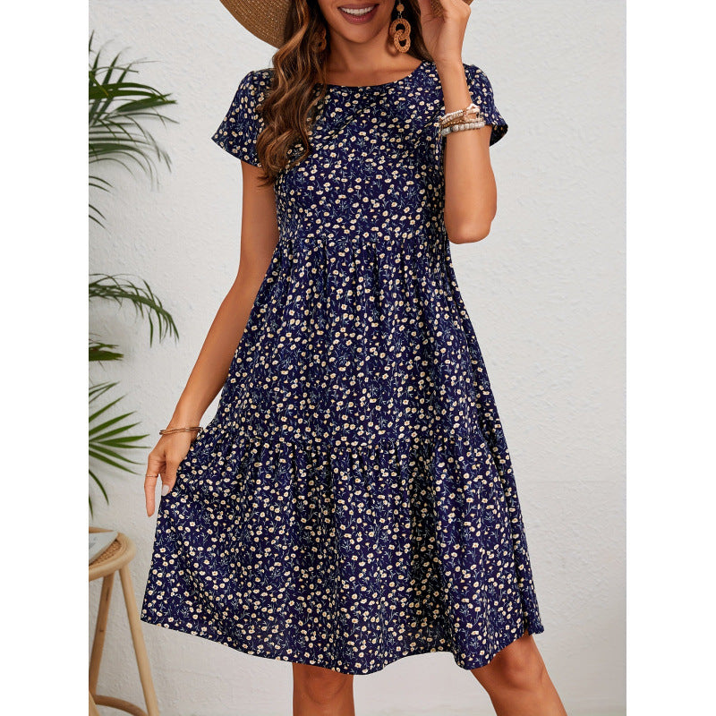 Frauen Blumenmuster A-Linien Kleid Aliams