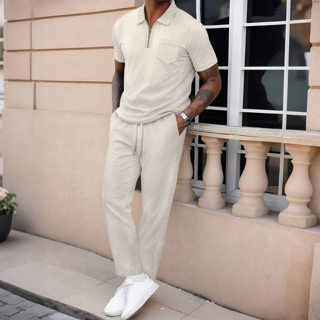 Herren sportliches Kurzarmshirt mit Reißverschluss und atmungsaktiven Cargo-Hose Aliams