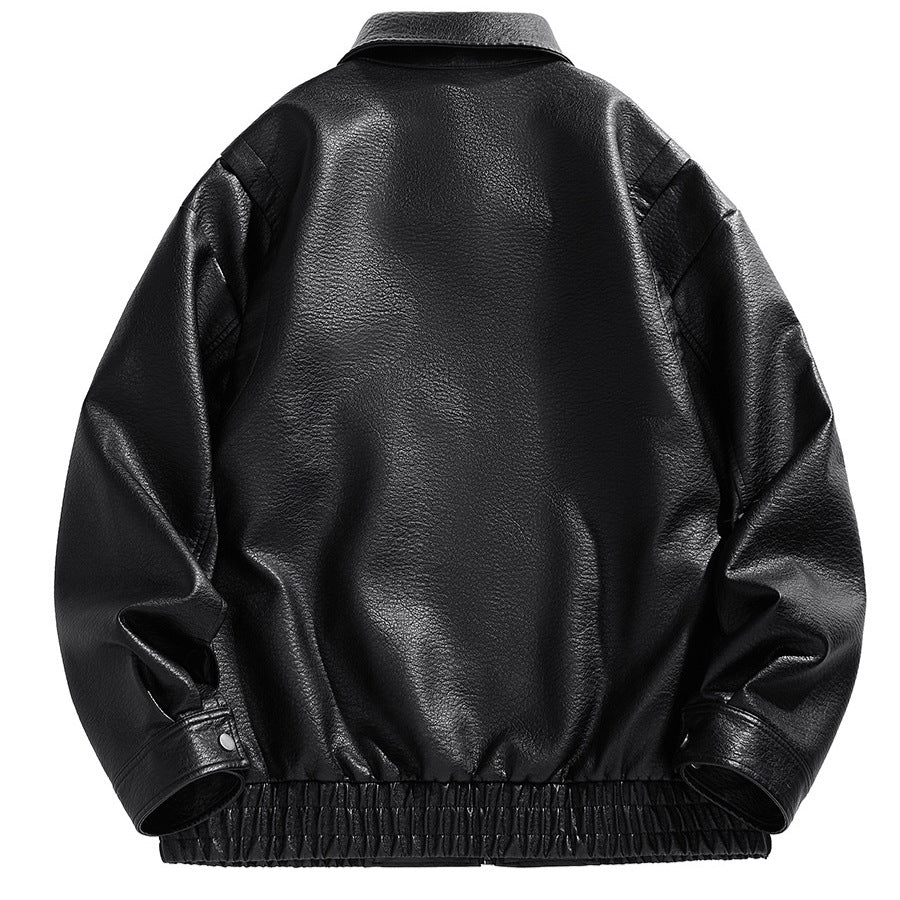 Herren kurz geschnittene Lederjacke mit elastischem Bund und Taschen Aliams