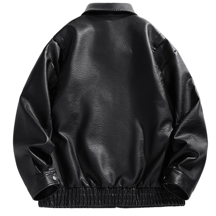 Herren kurz geschnittene Lederjacke mit elastischem Bund und Taschen Aliams