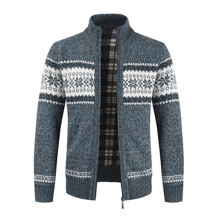 Herren Strickjacke mit modernem Norweger-Muster und hohem Kragen Aliams