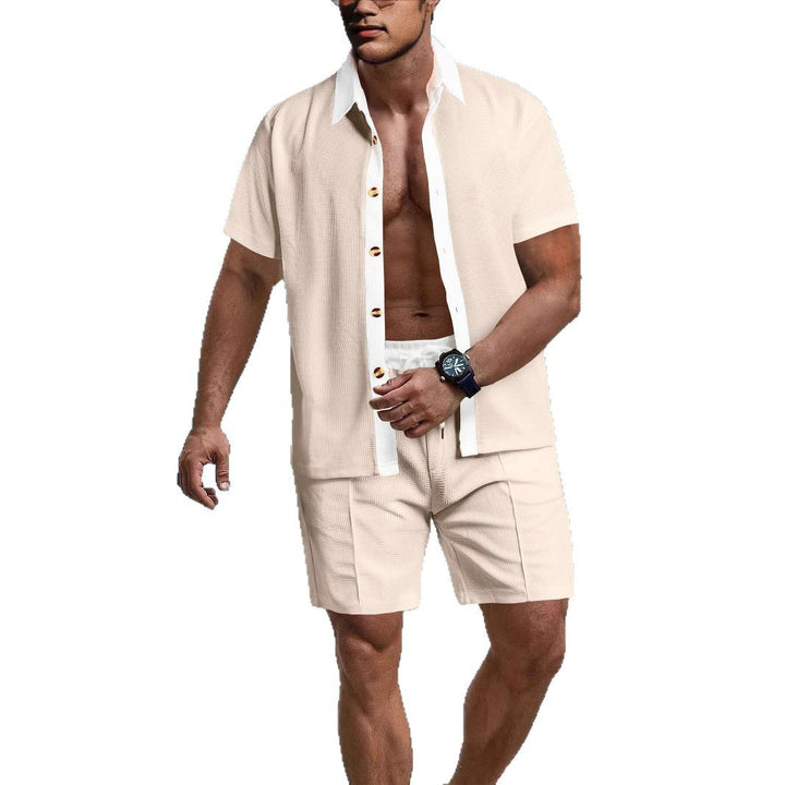 Herren Kurzarmhemd mit Kontrastkragen und passenden Freizeitshorts Aliams