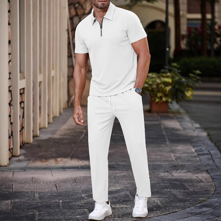 Herren Sportliches Kurzarm-Set mit Kragen und Reißverschluss Aliams