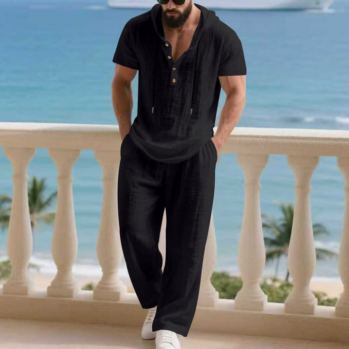 Herren komfortables Freizeit-Set mit modischem Henley-Oberteil und lockeren Hosen Aliams