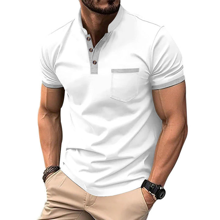 Herren Kurzarm-Henley-T-Shirt mit Button-Down-Kragen und Brusttasche Aliams