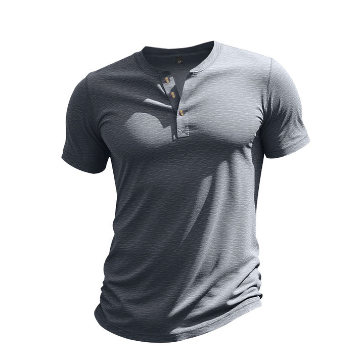 Herren Kurzarm-Henley-T-Shirt aus weicher Baumwolle mit dekorativer Knopfleiste Aliams