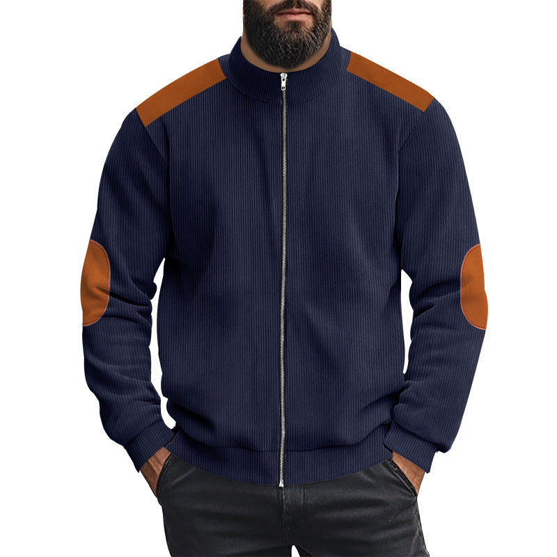 Herren sportliche Strickjacke mit kontrastierenden Lederapplikationen Aliams