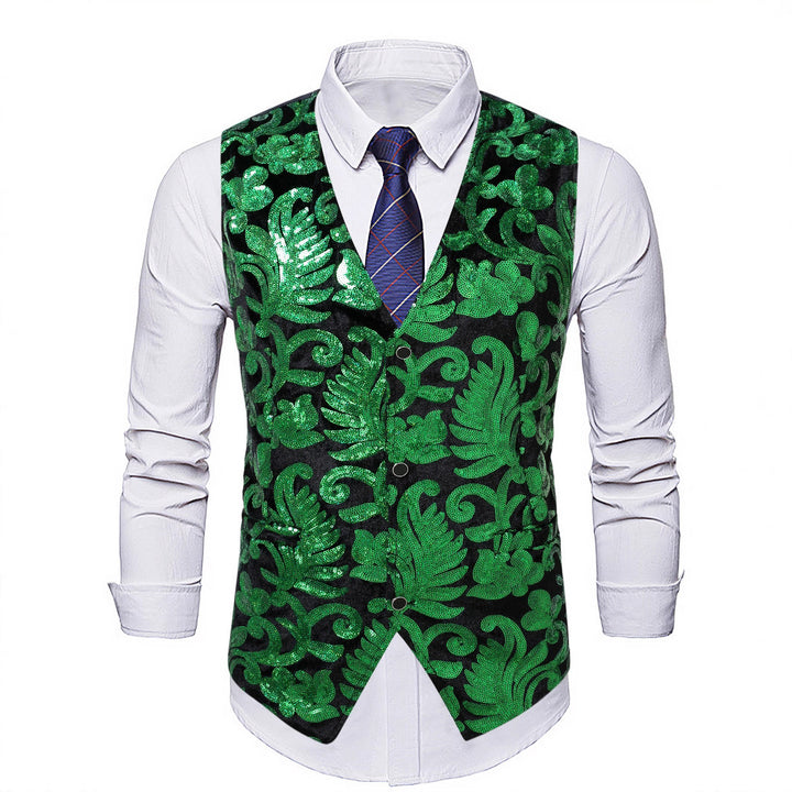 Herren elegante Pailletten-Weste mit floralem Design Aliams