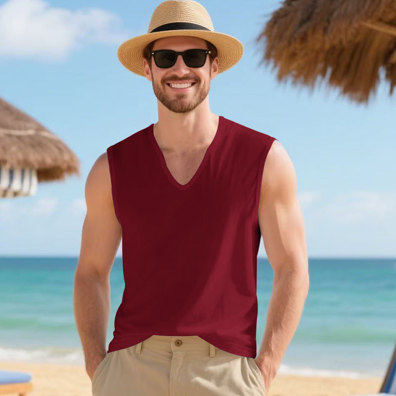 Herren ärmelloses V-Ausschnitt-Tanktop aus atmungsaktivem Stretchmaterial Aliams