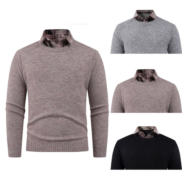 Herren Feiner Rundhalspullover mit integriertem Hemdkragen Aliams