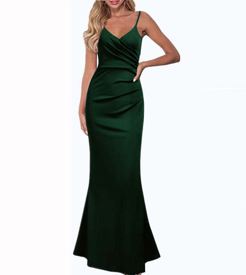 Aliams | Einfarbiges Slim Fit Fließendes Maxikleid