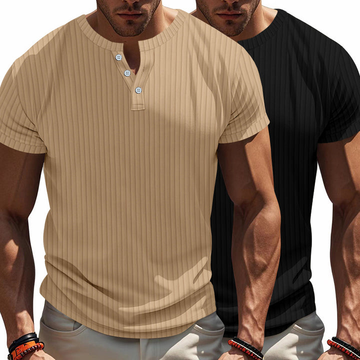 Herren Kurzarm-Henley-T-Shirt mit strukturiertem Rippdesign Aliams