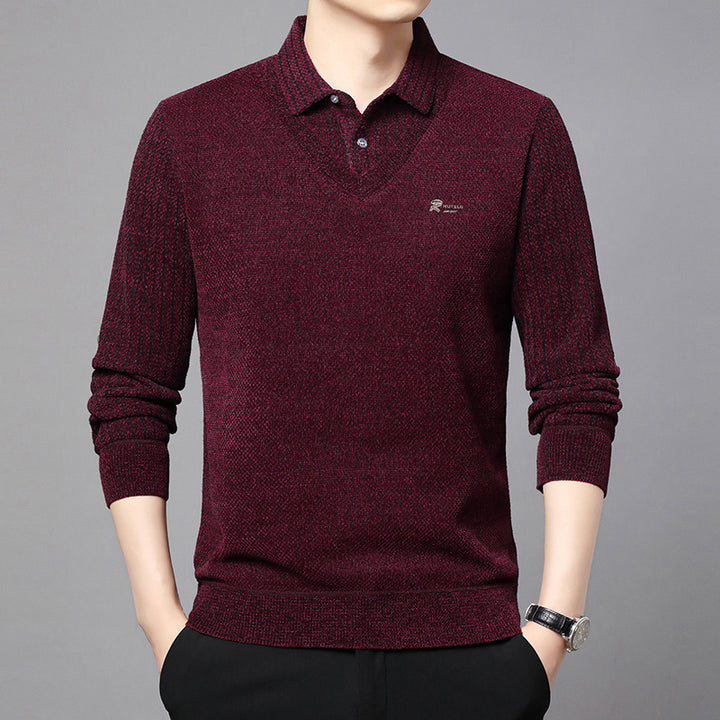 Herren eleganter V-Pullover mit strukturierten Ärmeln und klassischem Hemdkragen Aliams