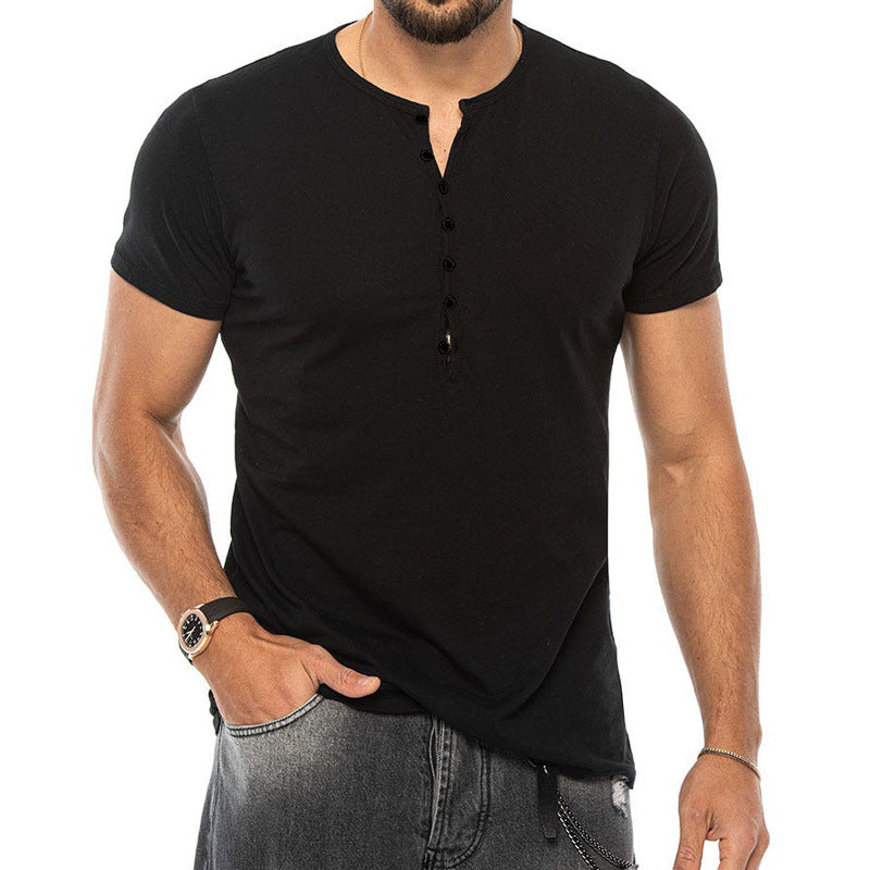 Herren Kurzarm-Henley-Shirt mit modischem Knopfdesign und körperbetonter Passform Aliams