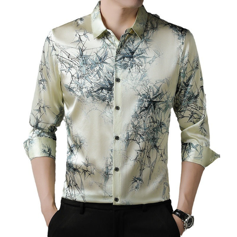 Herren Seidenhemd mit kunstvollem Bambusdruck Aliams