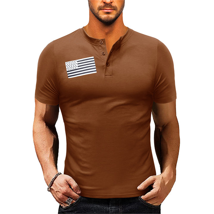 Herren Kurzarm-Henley-Shirt mit modischem Flaggenaufdruck Aliams