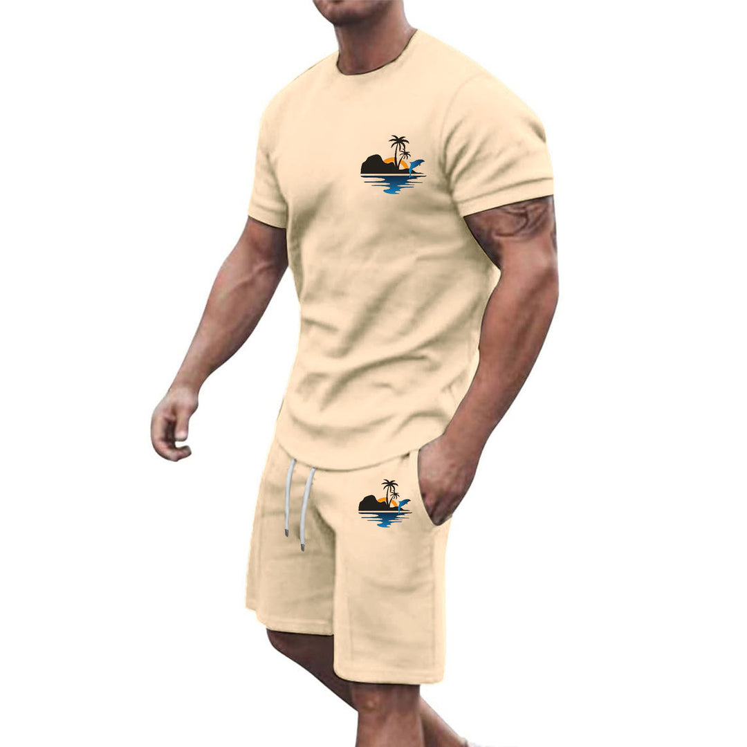 Herren Freizeit-Set aus atmungsaktivem Baumwollmaterial mit stilvollem Palmenmotiv Aliams