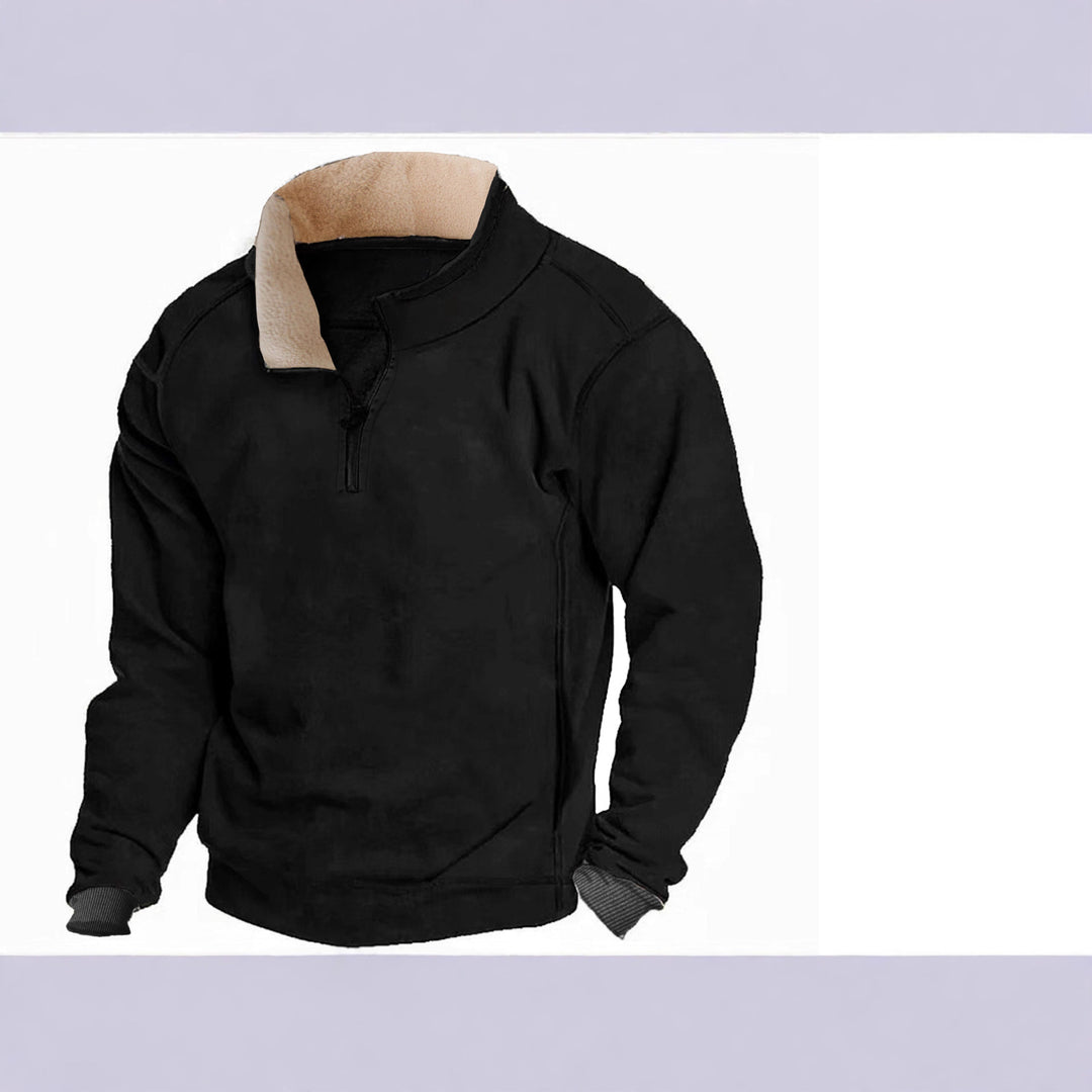 Herren Fleece-Pullover mit durchgehendem Reißverschluss und kontrastierendem Kragen Aliams