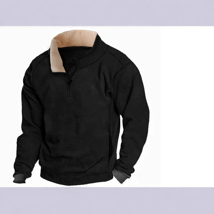 Herren Fleece-Pullover mit durchgehendem Reißverschluss und kontrastierendem Kragen Aliams