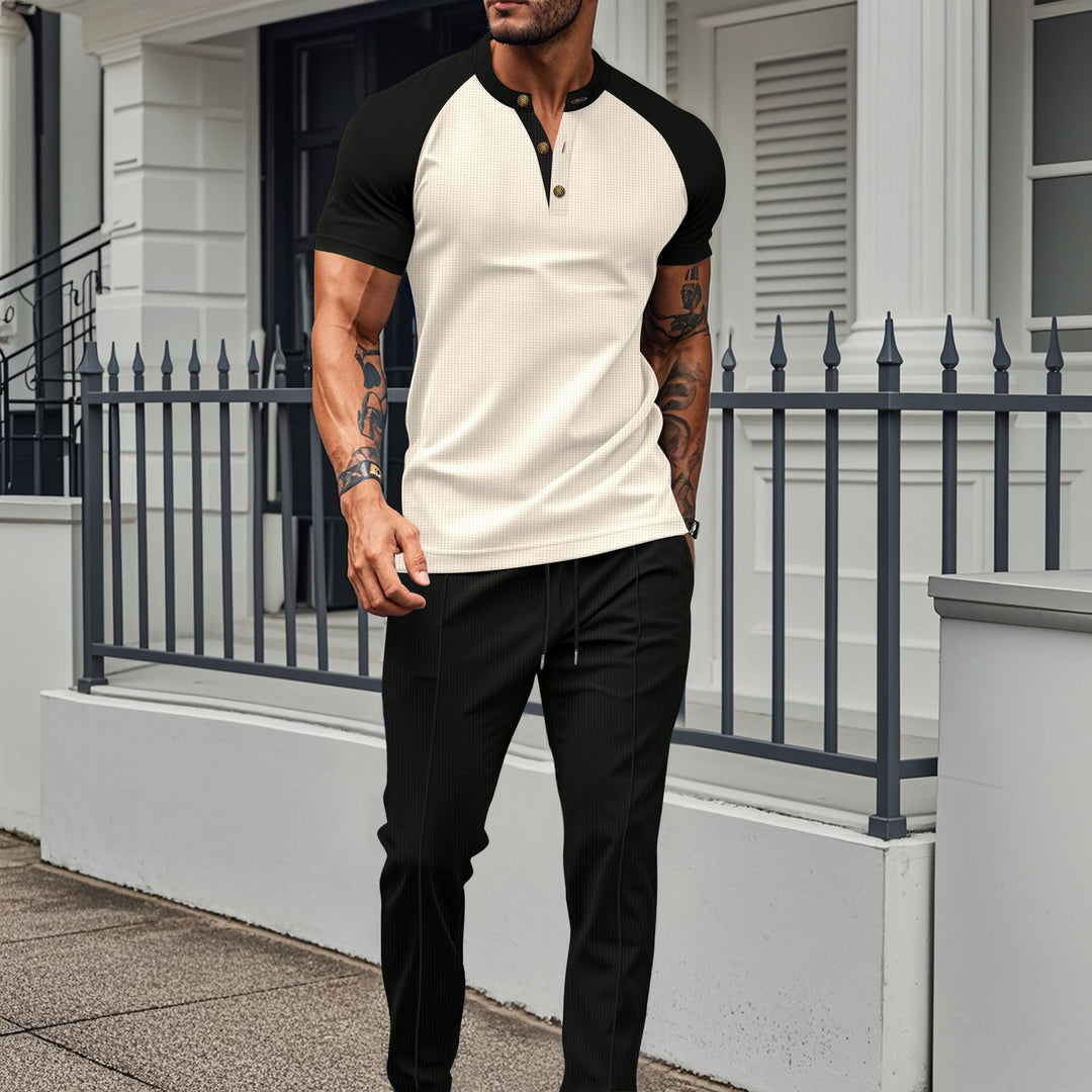 Herren sportliches Shirt mit knöpfen und eleganten Sporthose Aliams