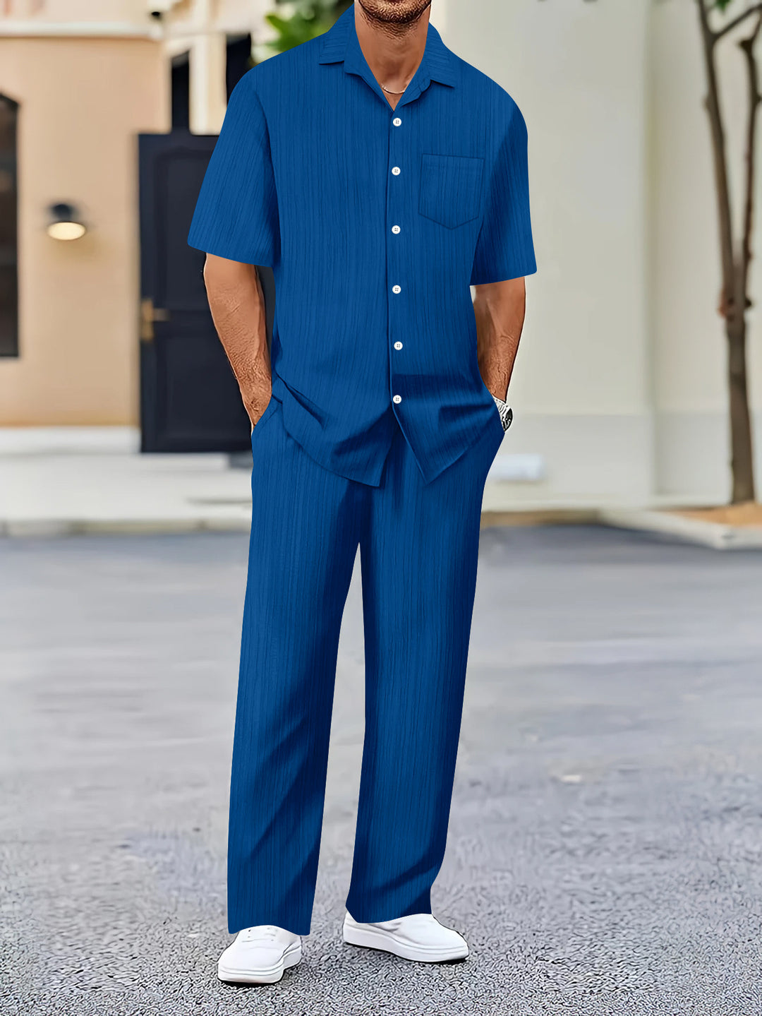 Herren Freizeitanzug mit eleganter Textur und praktischen Taschen Aliams