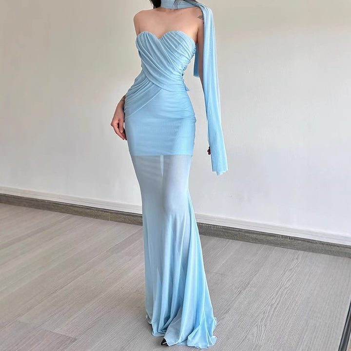 Damen Elegant geschnittenes Maxikleid mit asymmetrischem Ausschnitt und figurformendem Design Aliams