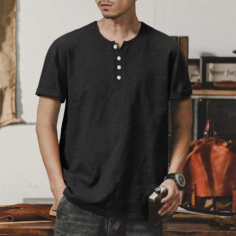 Herren Casual Henley-T-Shirt aus hochwertiger Baumwolle mit Knopfleiste Aliams
