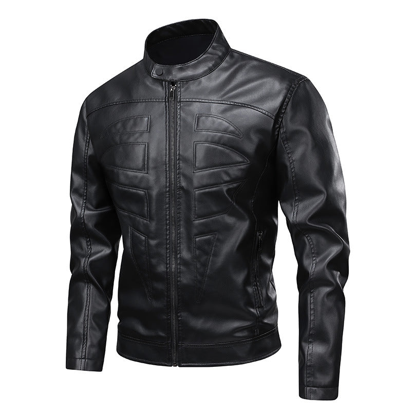 Herren stylische Bikerjacke im Lederlook mit Stehkragen Aliams