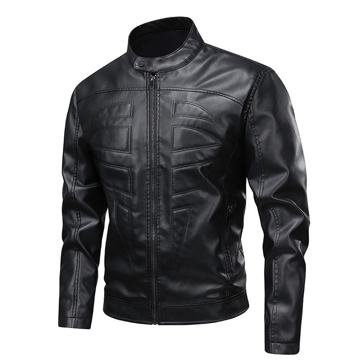 Herren stylische Bikerjacke im Lederlook mit Stehkragen Aliams