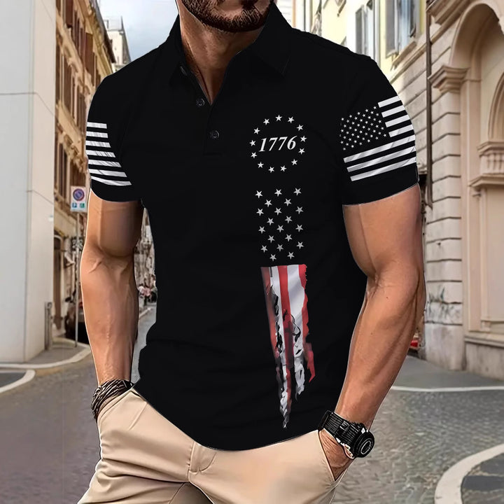 Herren Poloshirt mit patriotischem Grafikdesign und stylishem V-Ausschnitt Aliams
