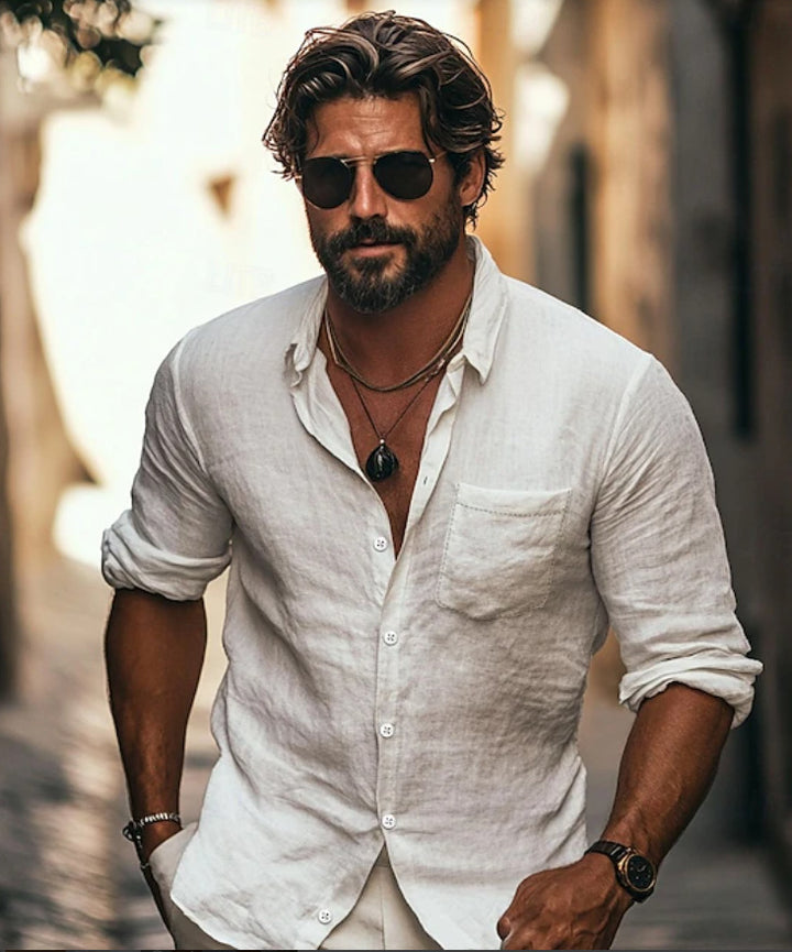 Herren Leichtes Sommertunika Hemd Aliams