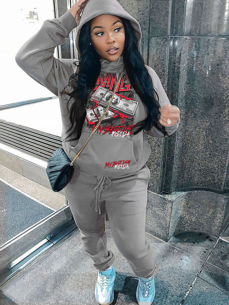 Herren sportliches Hoodie- und Jogginghose-Set mit auffälligem Grafikdruck Aliams