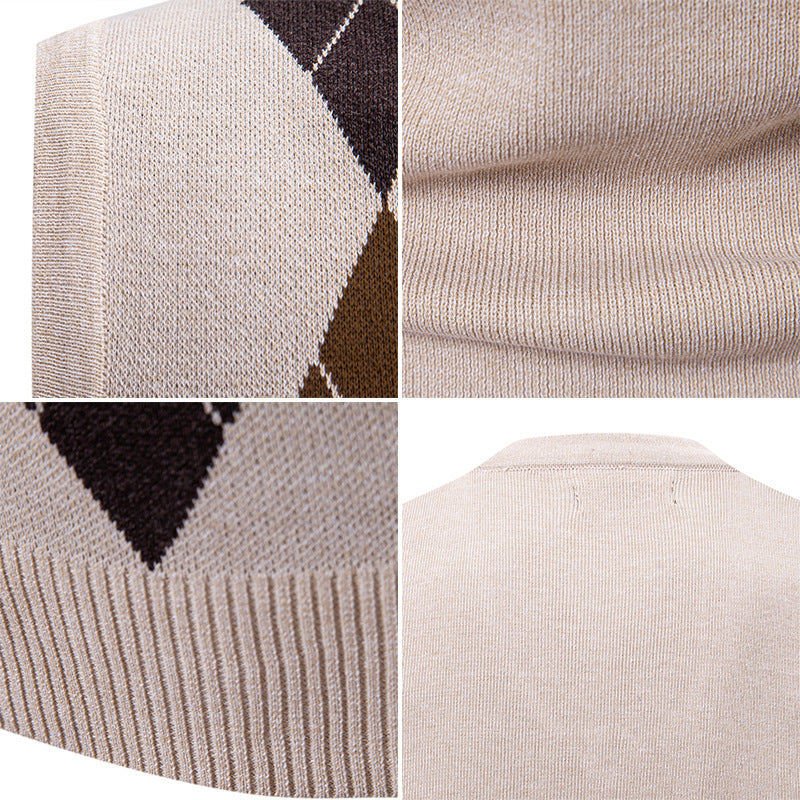 Herren ärmellose Strickweste mit klassischem Rautenmuster Aliams