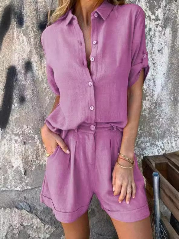 Damen Lässiges Jumpsuit mit Knopfverschlossenem Oberteil und Praktischem Taillenzug Aliams