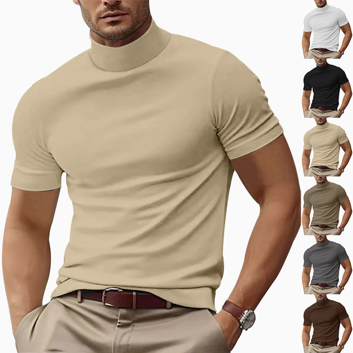 Herren Kurzarm Turtleneck T-Shirt Aliams