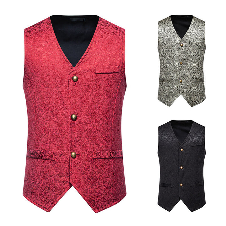 Herren elegante Brokatweste mit kunstvollem Muster und doppelter Knopfleiste Aliams