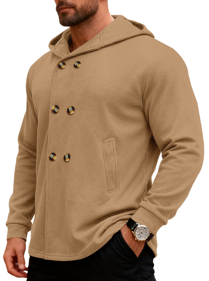 Herren Kapuzensweater mit doppelter Knopfverschluss und seitlichen Taschen Aliams