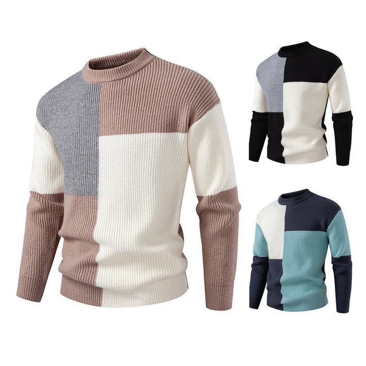 Herren farbenfroher Strukturpullover mit modernem Schnitt und Rundhalsausschnitt Aliams