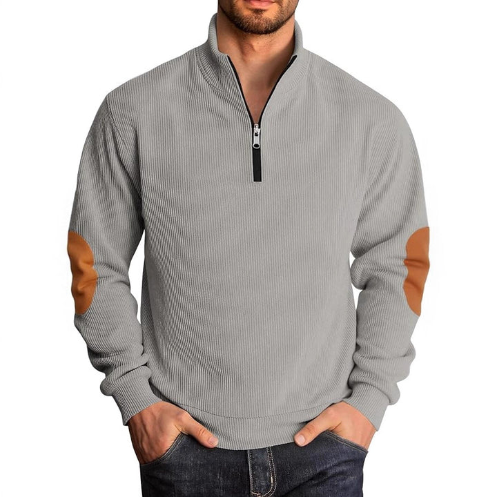 Herren Pullover mit hochgeschlossenem Kragen und kontrastierenden Ellbogenpatches Aliams
