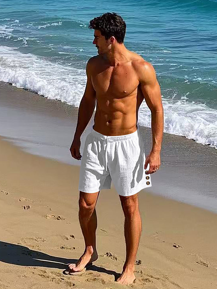 Herren lässige, atmungsaktive Strandshorts mit elastischem Bund und modernen Knopfdetails Aliams