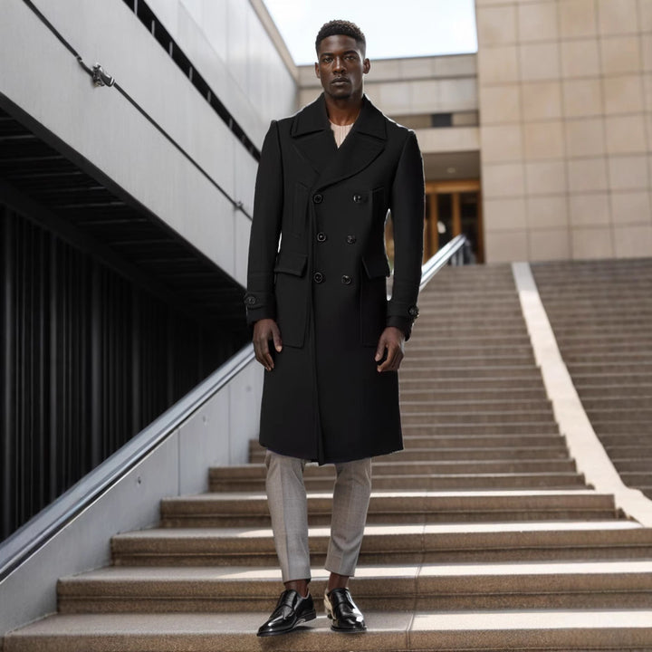 Herren eleganter Doppelt-Mantel mit praktischen Taschen und hochwertigem Futter Aliams