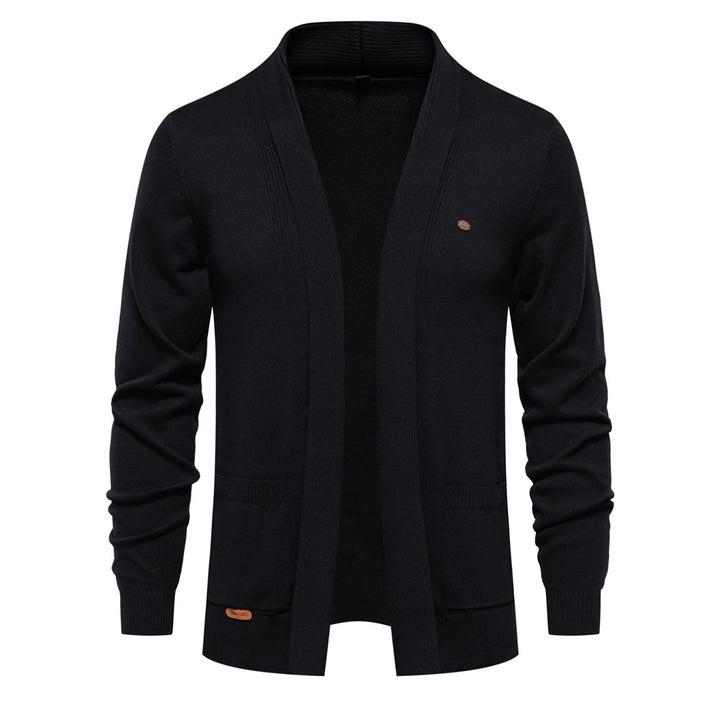 Herren angenehme Strickjacke mit offenem Kragen und praktischen Taschen Aliams