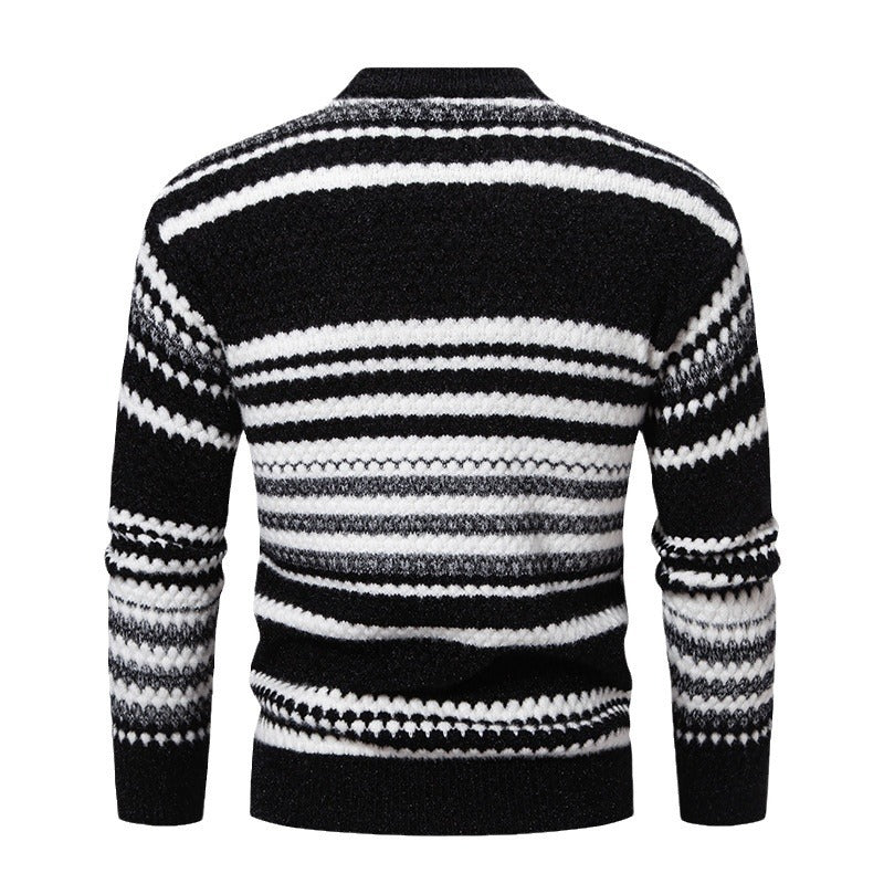 Herren gestreifter Strickpullover mit hohem Stehkragen und weicher Textur Aliams