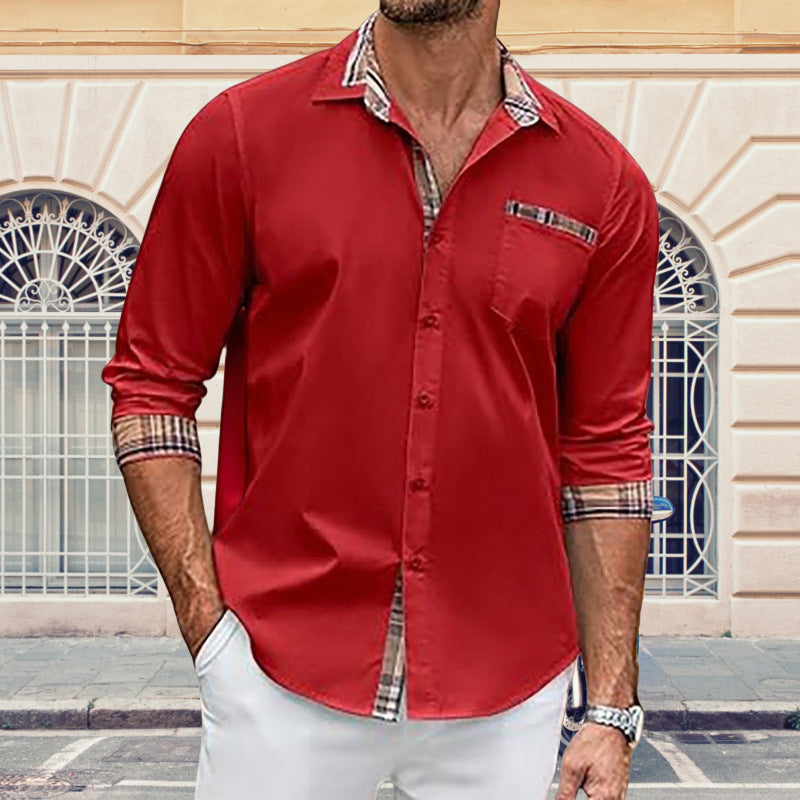 Herren elegantes Langarmhemd mit kontrastierenden Knopfdetails Aliams