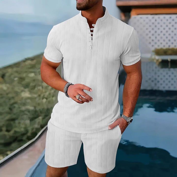 Herren Kurzarm Outfit mit modischem Stehkragen Aliams