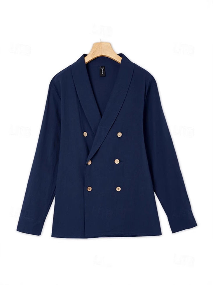 Herren eleganter Leinenblazer mit doppelter Knopf-Leiste Aliams