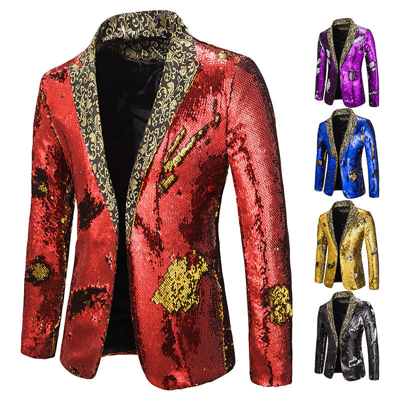 Herren Glitzernde Paillettenblazer mit extravagantem Kragen Aliams