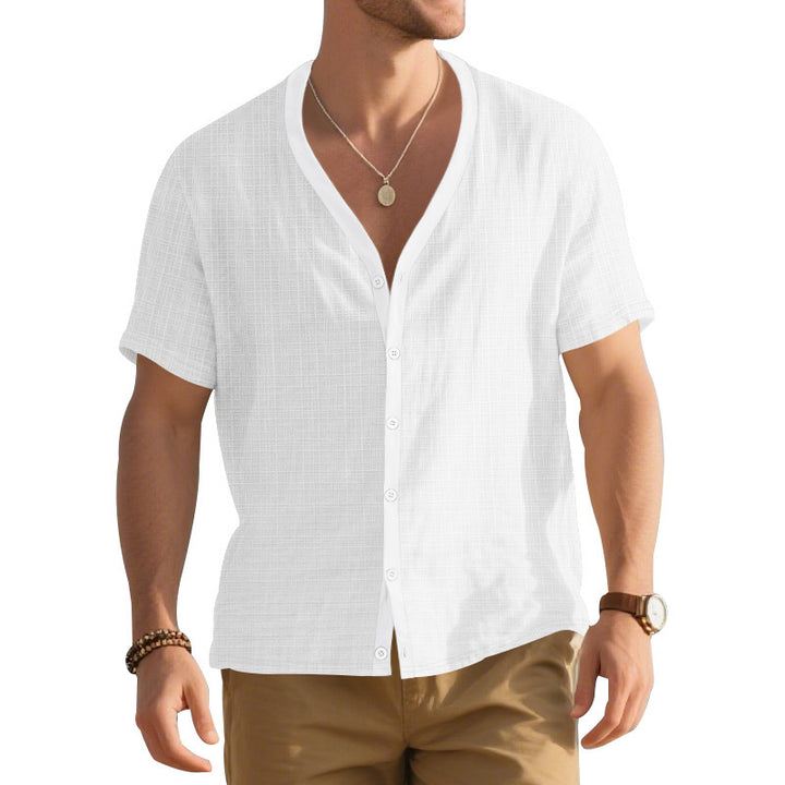 Herren Kurzarm-Henley-Hemd mit modischem V-Ausschnitt und strukturiertem Design Aliams